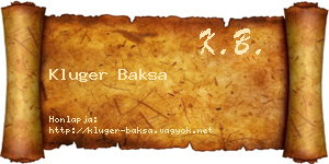 Kluger Baksa névjegykártya